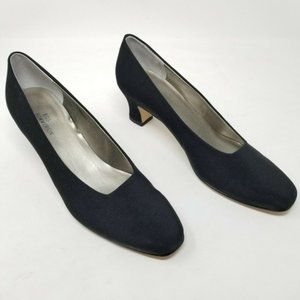 Ros Hommerson Vickie Black Microfiber Fabric Mid Heel Pumps 8.5M